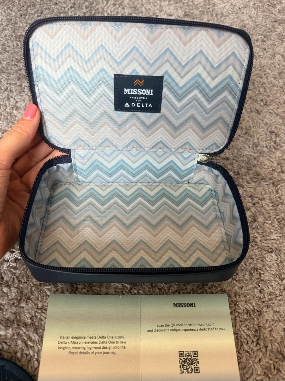 Missoni Navy Chevron Zip Travel Pouch or Cosmetics Bag with Gold Hardware Delta